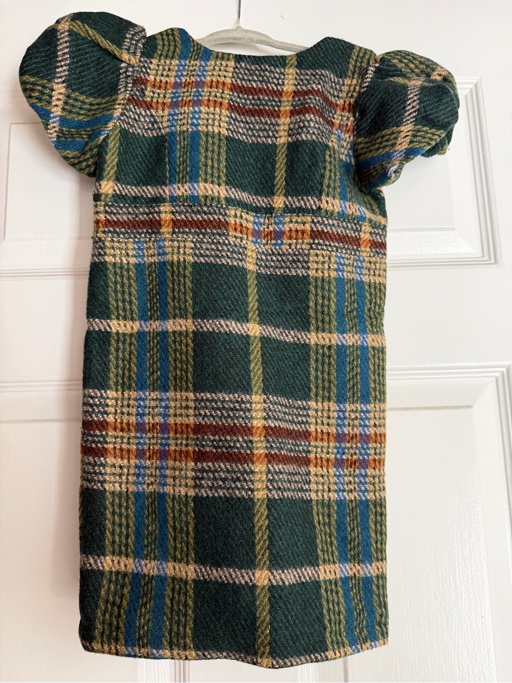 Ivy City Co Green Mini Plaid Puff-Sleeve Dress